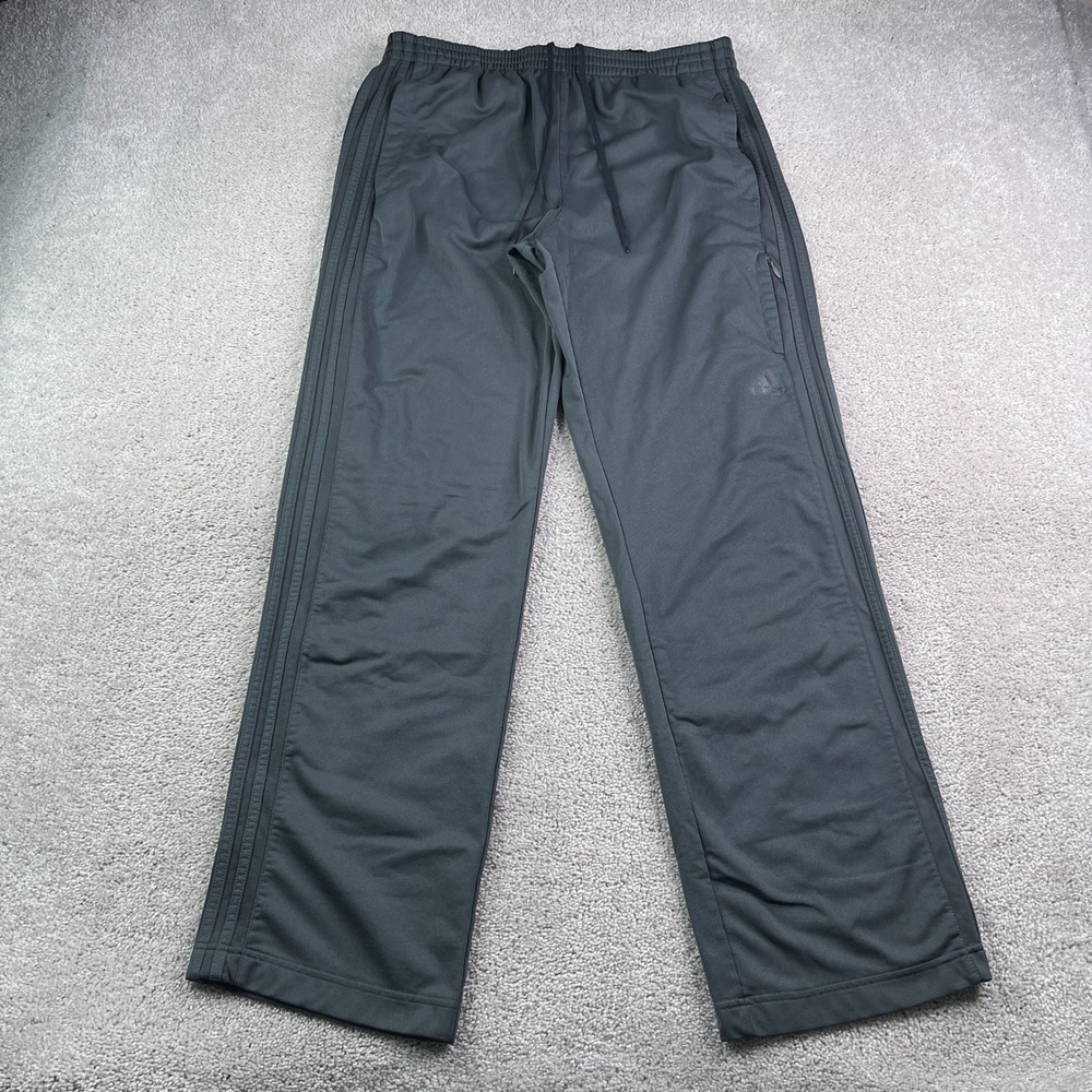 Adidas Pants Mens XL Gray Track Three Stripe Knit Athletic Gym Activewear